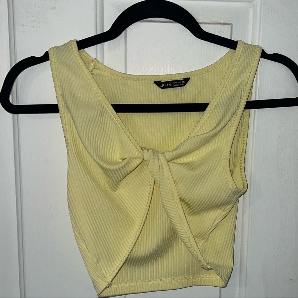 Yellow rubbed cross crop top
